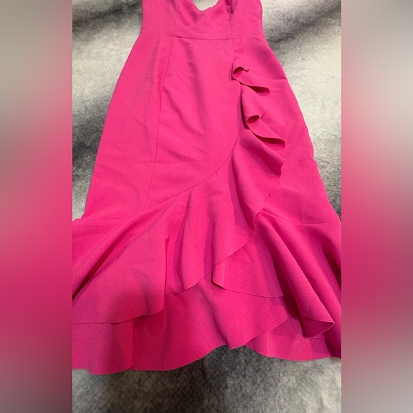 Do + Be Fuchsia Pink Sleeveless Side Ruffle Sweetheart Frill Midi Dress Small S - Picture 5 of 8